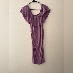 Elegant Mauve Maxi Off the Shoulder Dress with Ruffle Detail